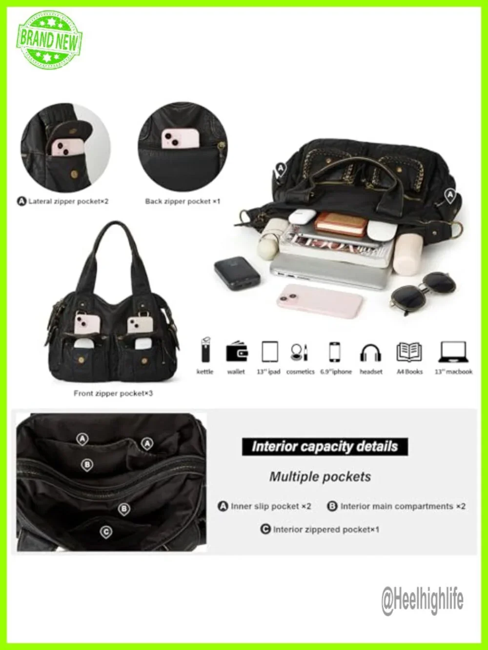 Women Canvas Hobo Purse Multi Pocket Tote Shopper Shoulder Bag Embroidered